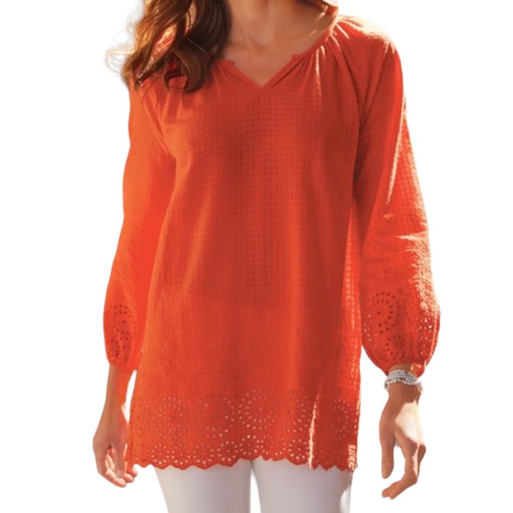 Soft Surroundings Sunsetter Long Sleeve Embroidered Eyelet Tunic Top NWT (S)